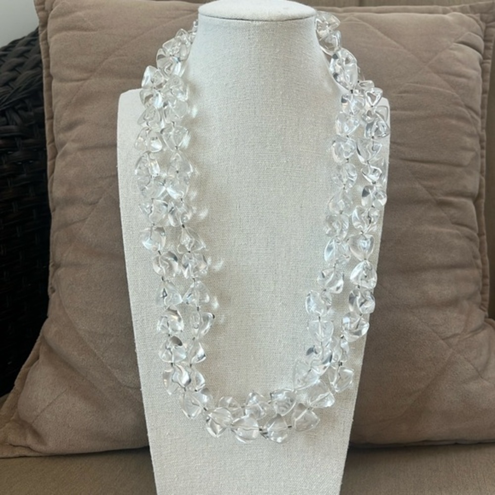 Vintage Trifari Signed Double Strand Clear Lucite Bubble Beaded Necklace